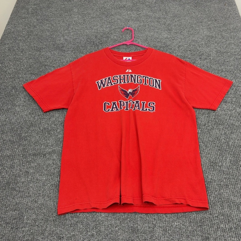 Washington Capitals Majestic T-Shirt Mens L Red Cotton Graphic NHL Hockey Sporty